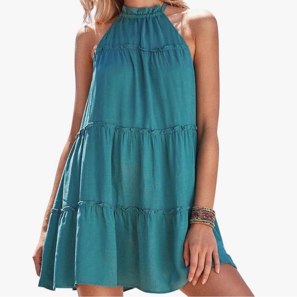 Zaful Teal Halter Neck Tiered Dress Size 6 NWT